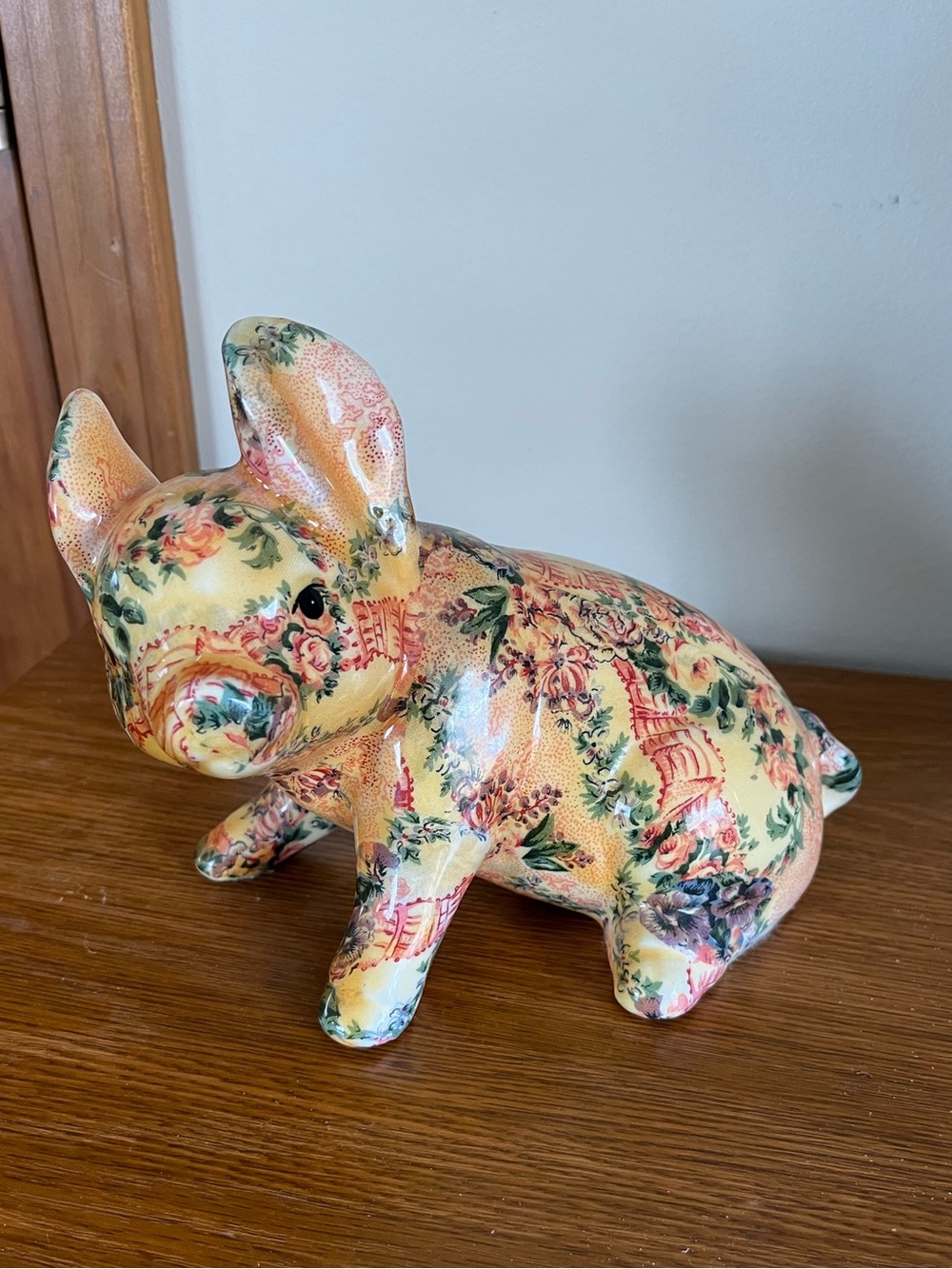 Large Decoupage Ceramic Pig